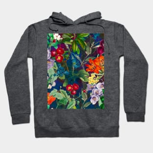 Trendy colorful flowers pattern, botanical illustration, leaves and flowers, blue turquoise floral Hoodie